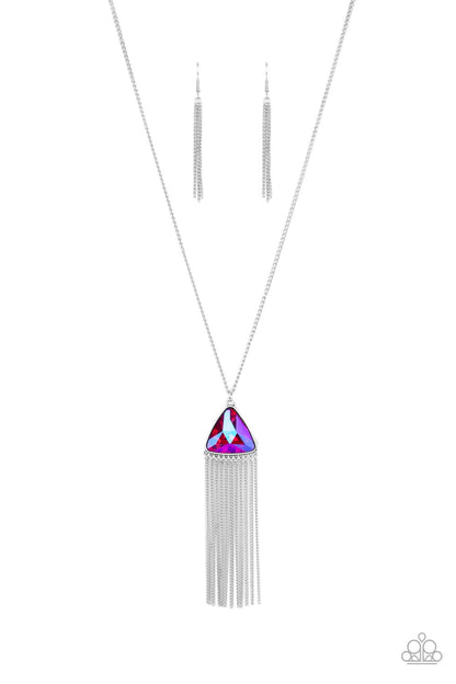 Paparazzi Accessories-Proudly Prismatic Pink Triangular Gem Necklace Set