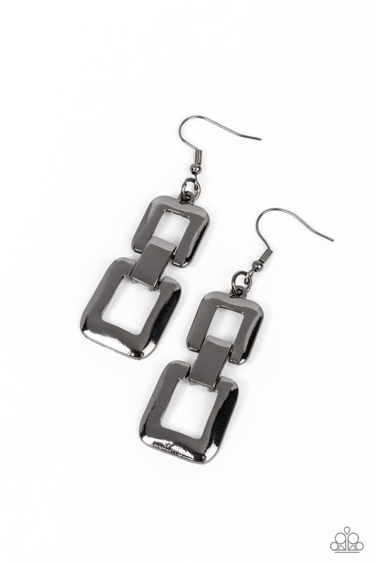 Paparazzi Accessories-Public Square Black Shimmery Edgy Earrings