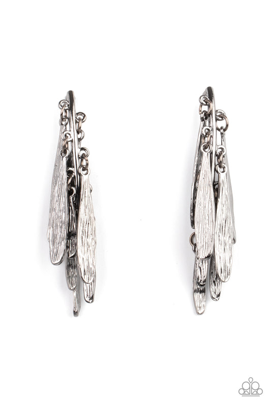 Paparazzi Accessories-Pursuing The Plumes Black Petal Like Earrings