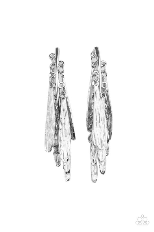 Paparazzi Accessories-Pursuing The Plumes Silver Cluster Fringe Earrings