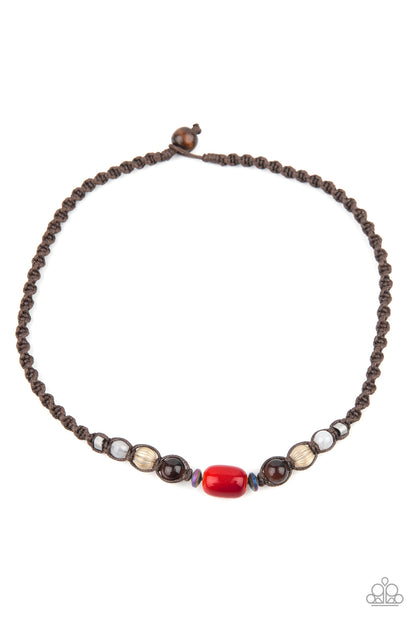 Paparazzi Accessories-Put Up A BEACHFRONT Glassy Iridescent Red Stone Men's Neck Cord