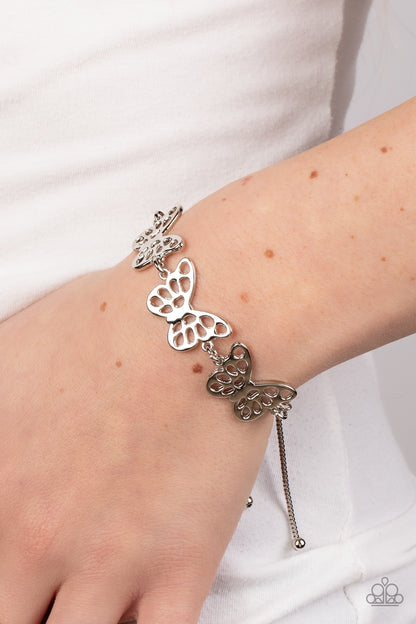 Paparazzi Accessories-Put a Wing On It Silver Stenciled Butterfly Bracelet