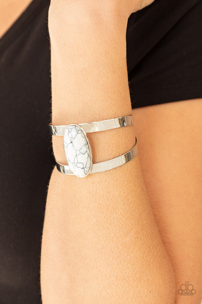 Paparazzi Accessories-Quarry Queen White Cuff Bracelet