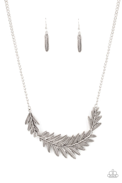 Paparazzi Accessories-Queen of the QUILL Silver Embossed Leafy Necklace Set