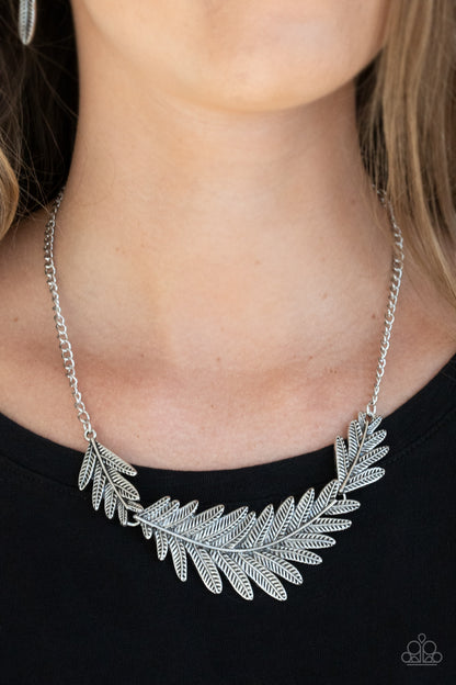 Paparazzi Accessories-Queen of the QUILL Silver Embossed Leafy Necklace Set