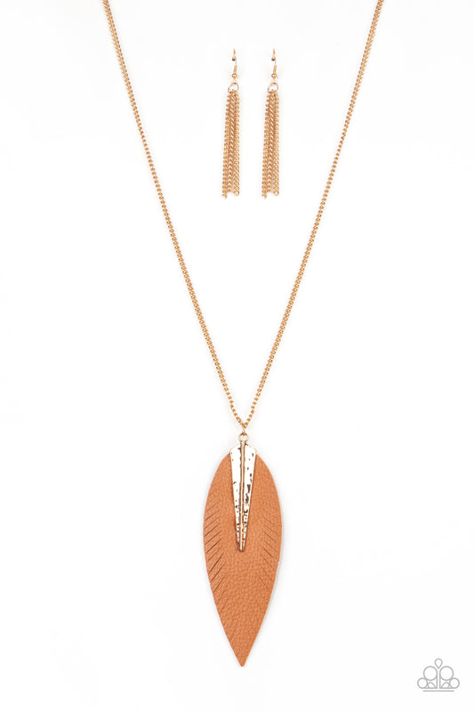 Paparazzi Accessories-Quill Quest Gold Feathery Necklace Set