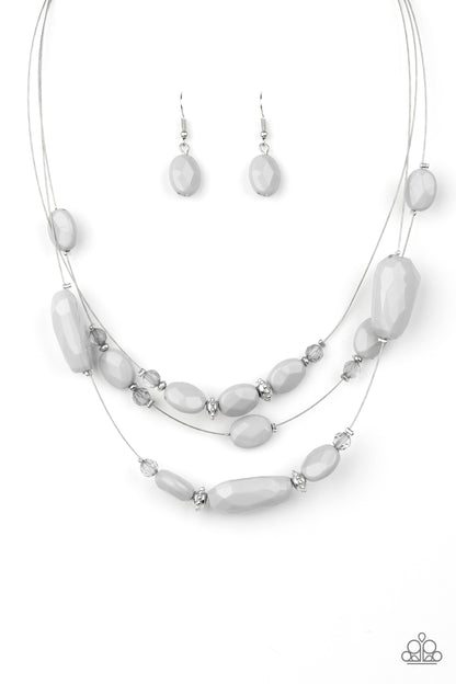 Paparazzi Accessories-Radiant Reflections Silver Gray Sparkling Bead Necklace Set
