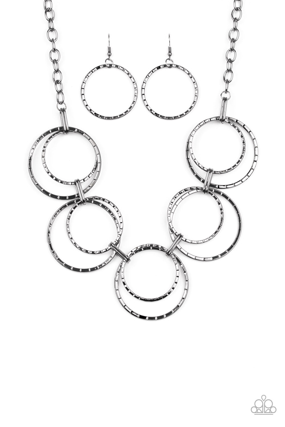 Paparazzi Accessories-Radiant Revolution Black Hoop Linear Hoop Necklace Set