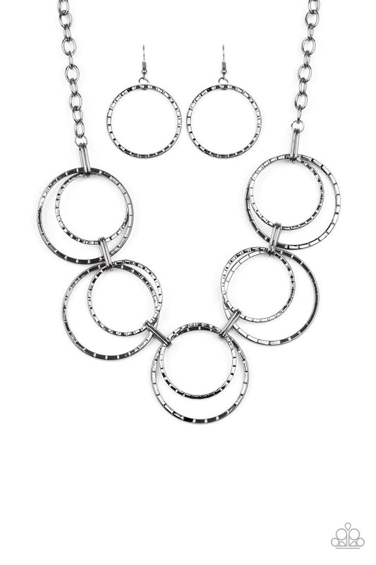 Paparazzi Accessories-Radiant Revolution Black Hoop Linear Hoop Necklace Set