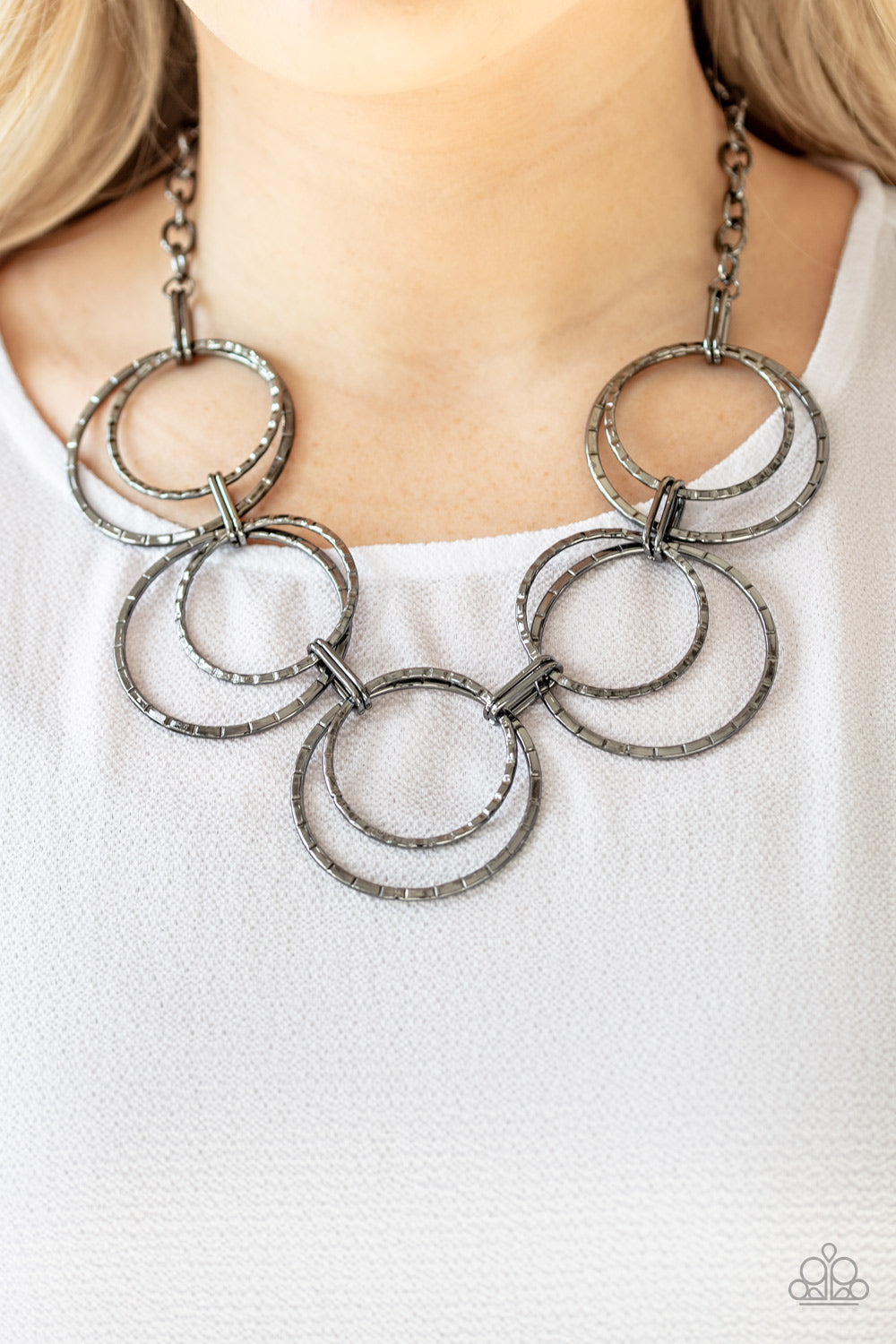 Paparazzi Accessories-Radiant Revolution Black Hoop Linear Hoop Necklace Set