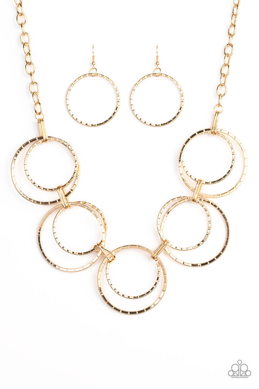Paparazzi Accessories-Radiant Revolution Gold Linear Necklace Set