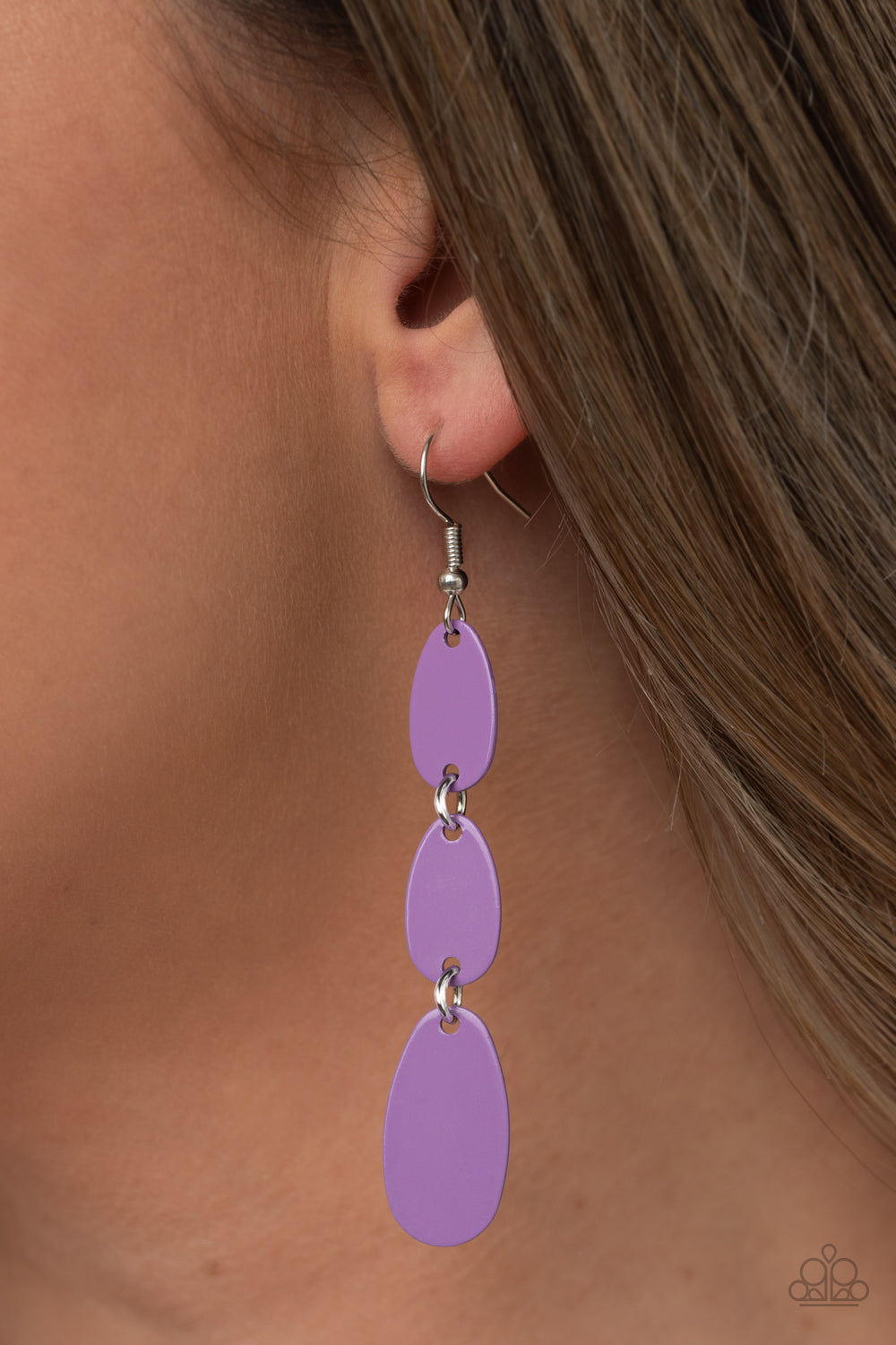 Paparazzi Accessories-Rainbow Drops Purple 3 Tier Oval Earrings