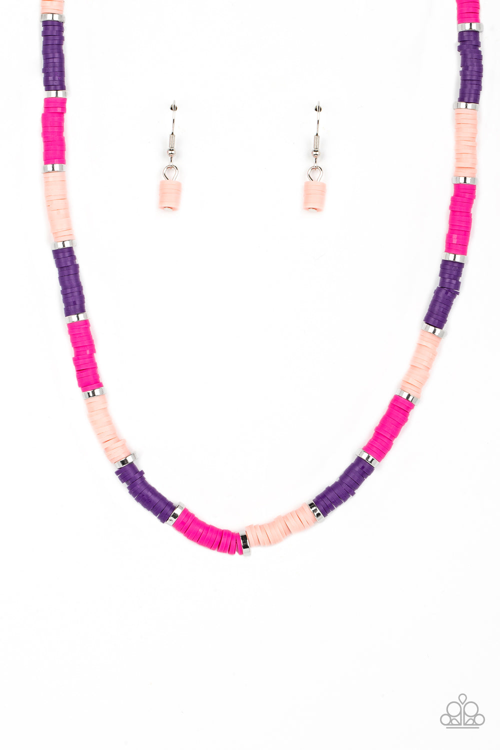 Paparazzi Accessories-Rainbow Road Pink Shiny Silver Disc Necklace Set