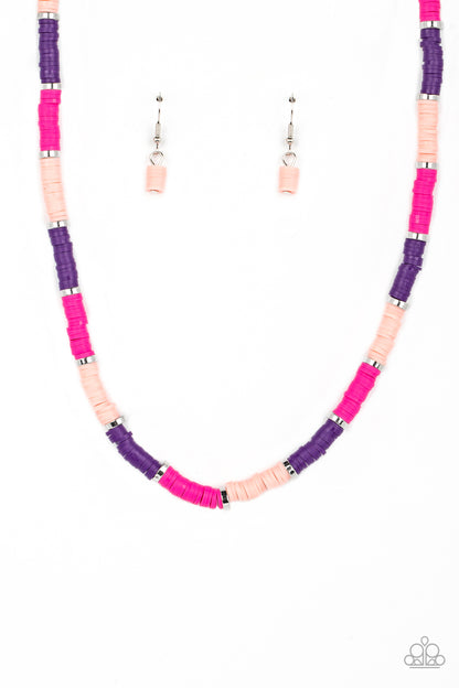 Paparazzi Accessories-Rainbow Road Pink Shiny Silver Disc Necklace Set