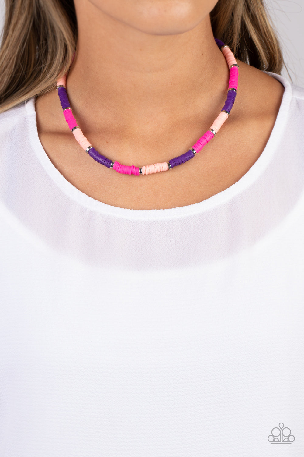Paparazzi Accessories-Rainbow Road Pink Shiny Silver Disc Necklace Set