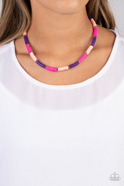Paparazzi Accessories-Rainbow Road Pink Shiny Silver Disc Necklace Set