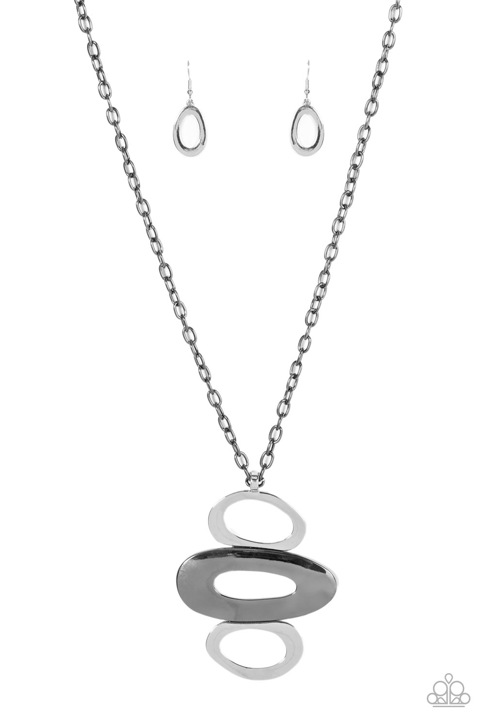 Paparazzi Accessories-Rare Relic Black Oval Asymmetrical Pendant Necklace Set