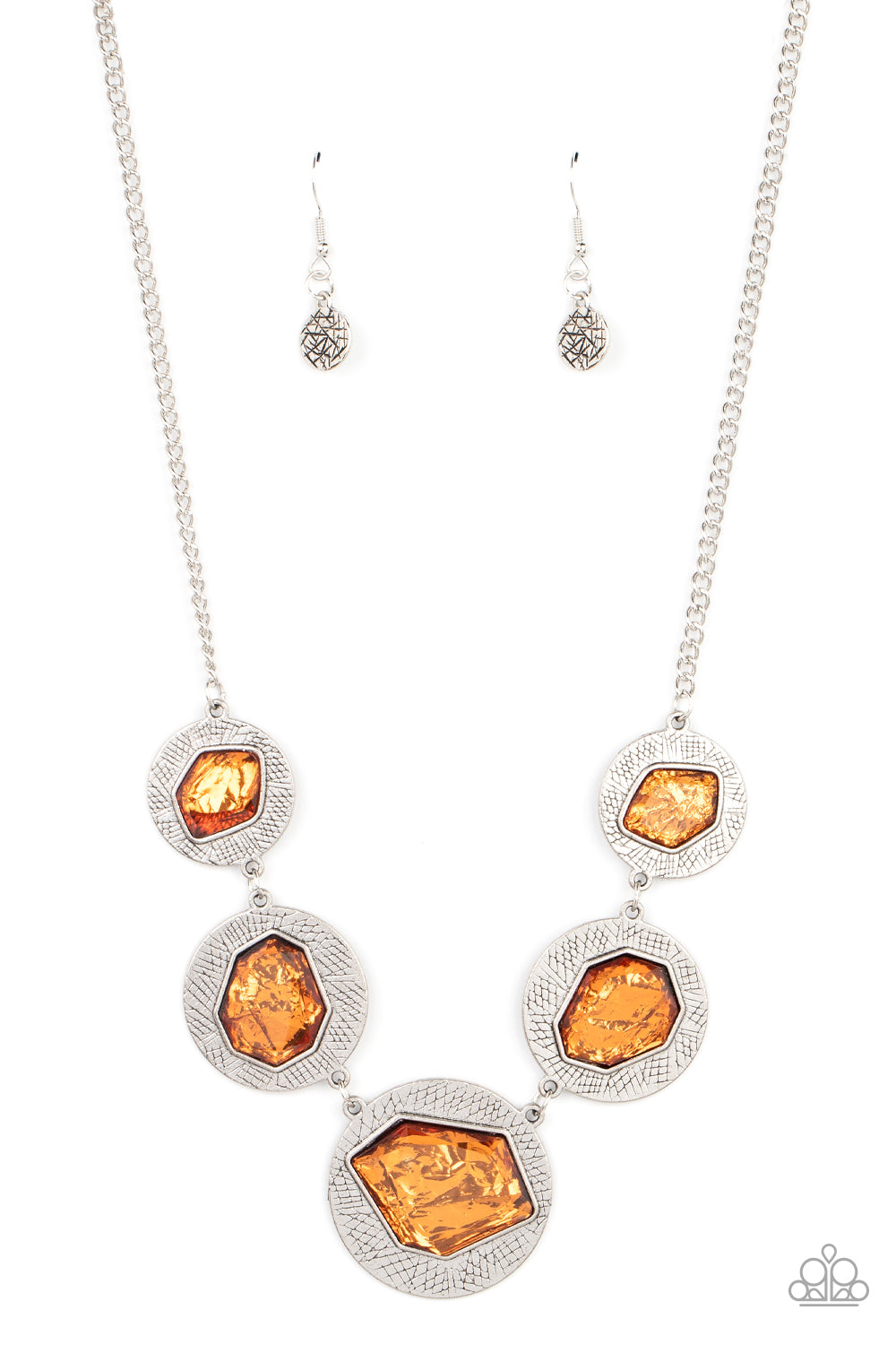 Paparazzi Accessories-Raw Charisma Orange Asymmetrical Glassy Necklace Set
