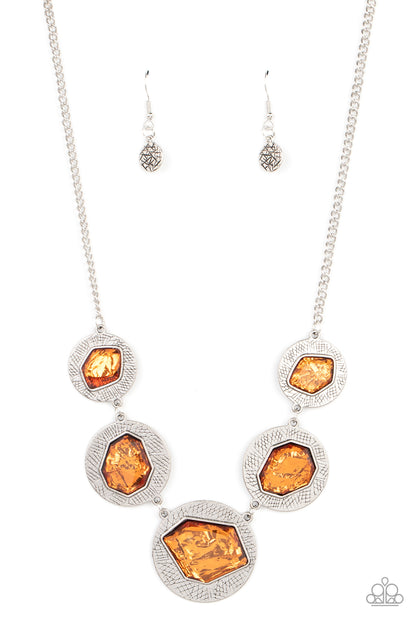 Paparazzi Accessories-Raw Charisma Orange Asymmetrical Glassy Necklace Set