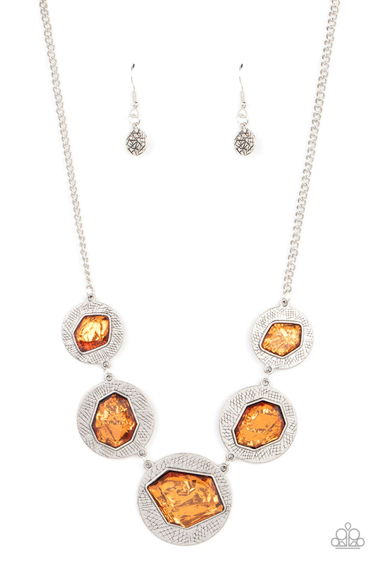 Paparazzi Accessories-Raw Charisma Orange Asymmetrical Glassy Necklace Set