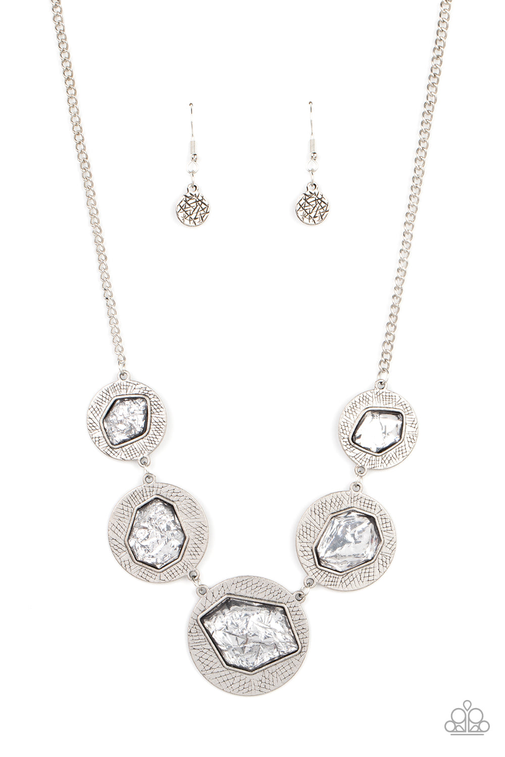 Paparazzi Accessories-Raw Charisma Silver Asymmetrical Shimmer Necklace Set