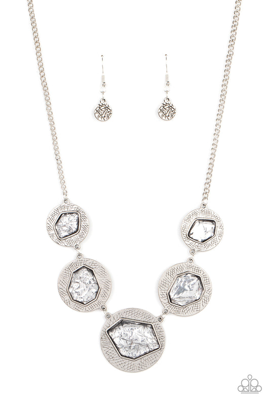 Paparazzi Accessories-Raw Charisma Silver Asymmetrical Shimmer Necklace Set