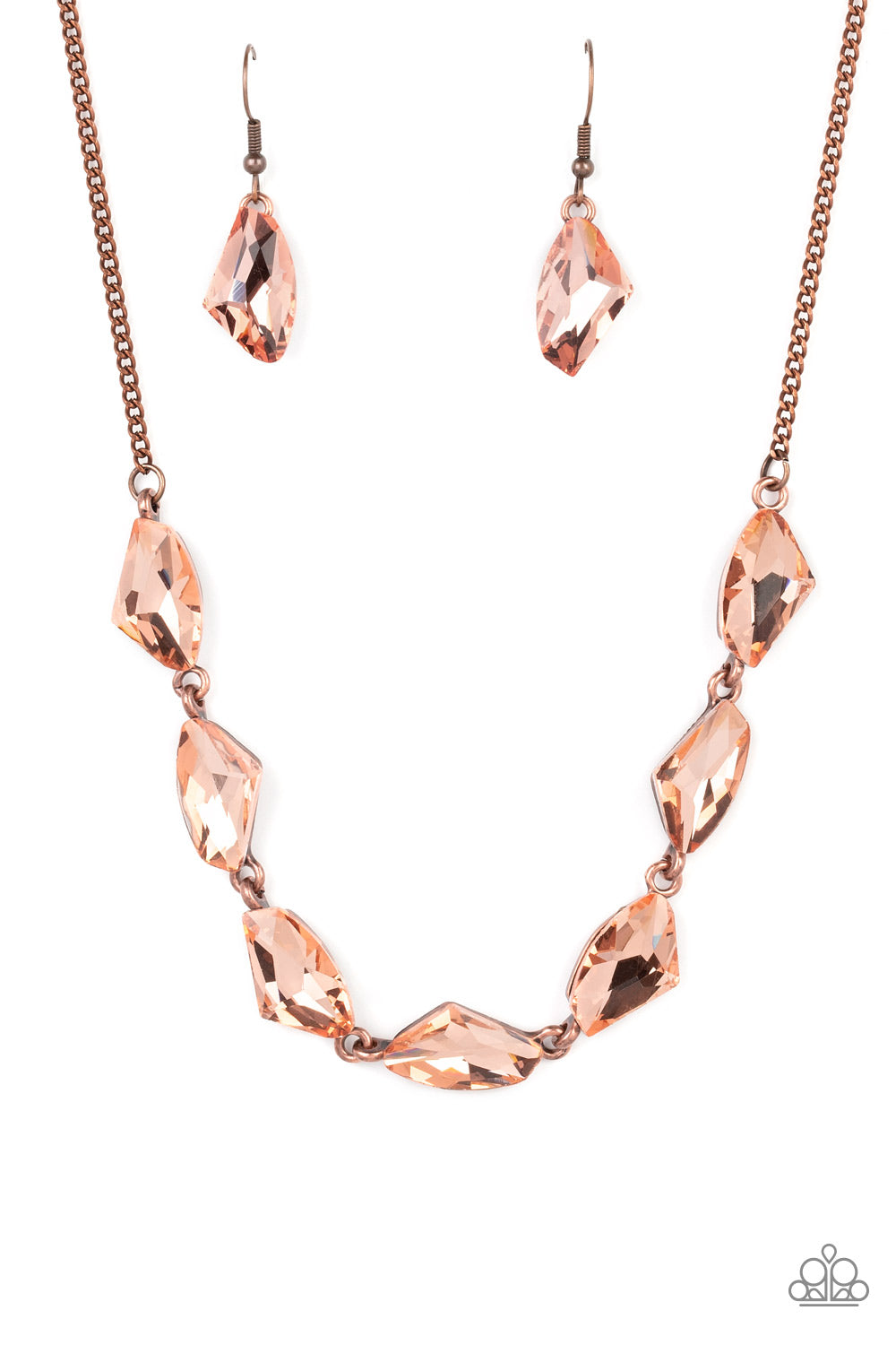 Paparazzi Accessories-Raw Rapture Coppery Jagged Rhinestone Necklace Set