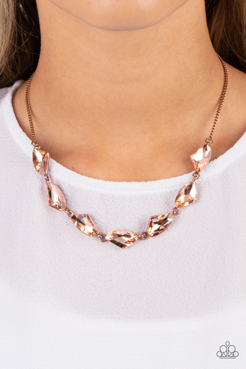 Paparazzi Accessories-Raw Rapture Coppery Jagged Rhinestone Necklace Set