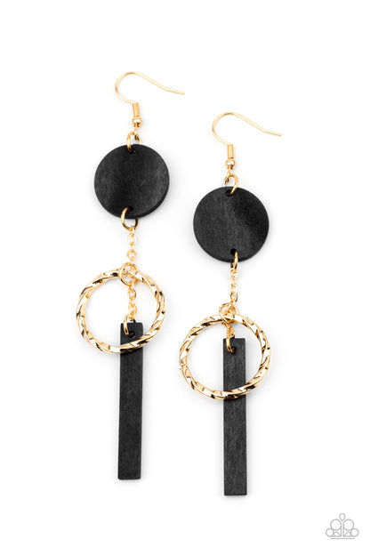 Paparazzi Accessories-Raw Refinement Black Gold Hoop Earrings