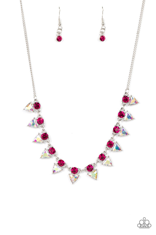 Paparazzi Accessories-Razor-Sharp Refinement Pink Iridescent Necklace Set