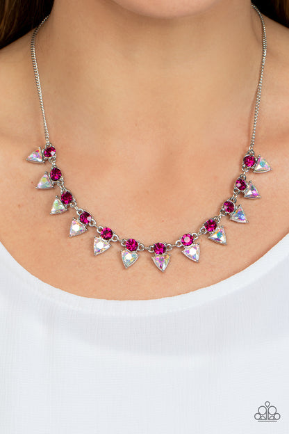 Paparazzi Accessories-Razor-Sharp Refinement Pink Iridescent Necklace Set