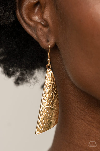 Paparazzi Accessories-Ready The Troops Gold Asymmetrical Earrings