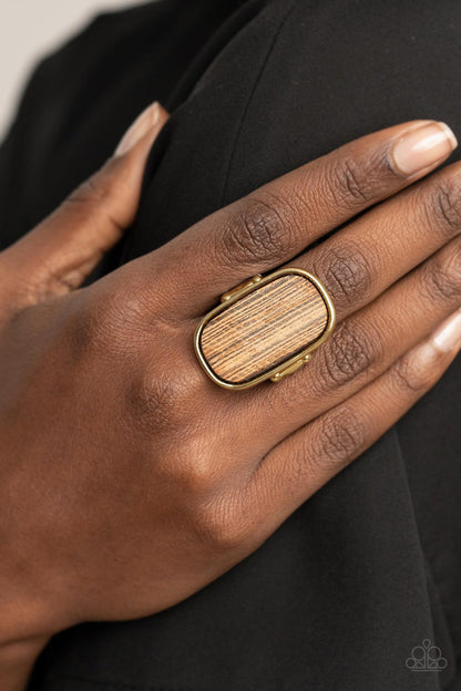 Paparazzi Accessories-Reclaimed Refinement Gold Rustic Wood Ring