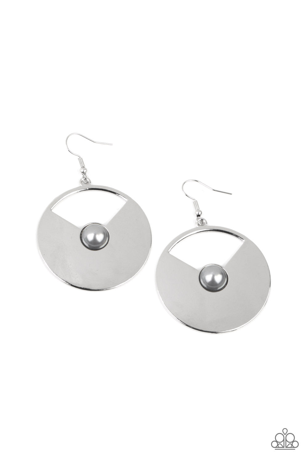 Paparazzi Accessories-Record-Breaking Brilliance Silvery Pearl Metal Earrings