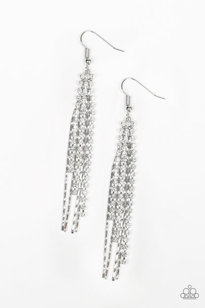 Paparazzi Accessories-Red Carpet Bombshell White Earrings