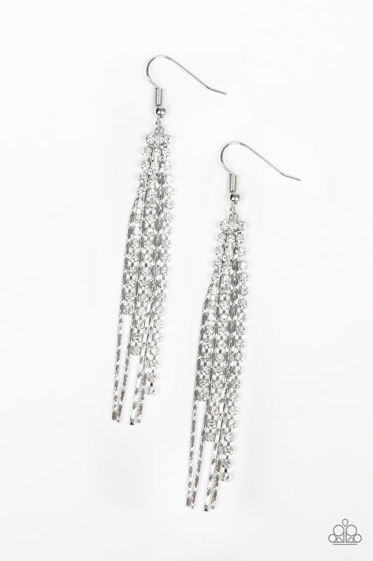 Paparazzi Accessories-Red Carpet Bombshell White Earrings