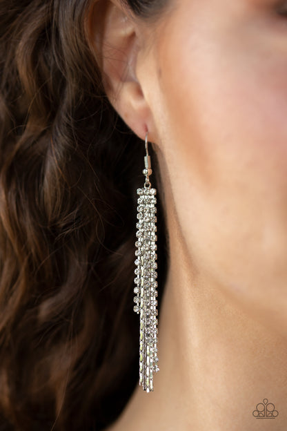 Paparazzi Accessories-Red Carpet Bombshell White Earrings