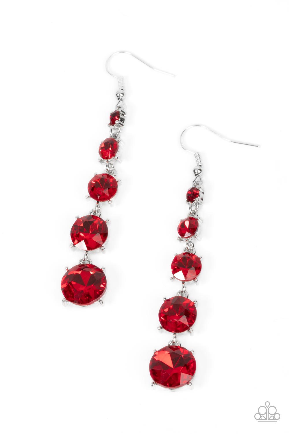 Paparazzi Accessories-Red Carpet Charmer Red Rhinestone Trickle Earrings