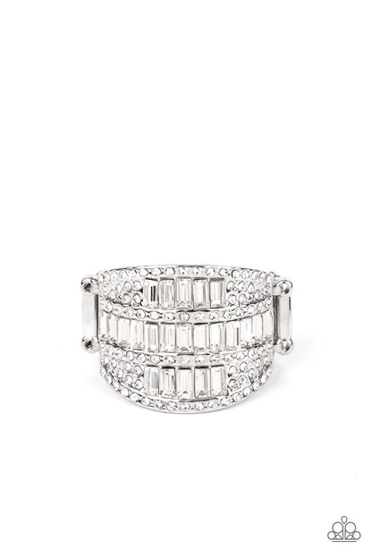 Paparazzi Accessories-Red Carpet Redux White Rhinestone Oval Stacked Ring