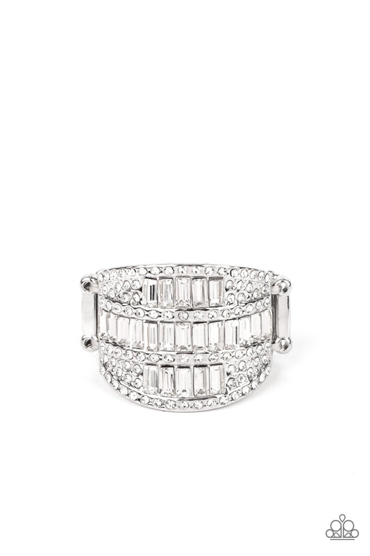 Paparazzi Accessories-Red Carpet Redux White Rhinestone Oval Stacked Ring