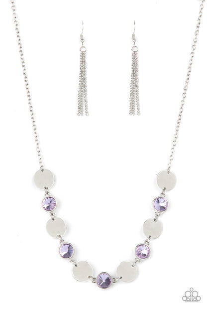 Paparazzi Accessories-Refined Reflections Purple Silver Discs Necklace Set