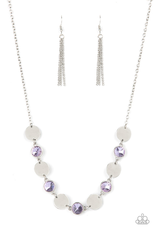 Paparazzi Accessories-Refined Reflections Purple Silver Discs Necklace Set