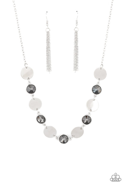 Paparazzi Accessories-Refined Reflections Silver Smoky Gem Necklace Set