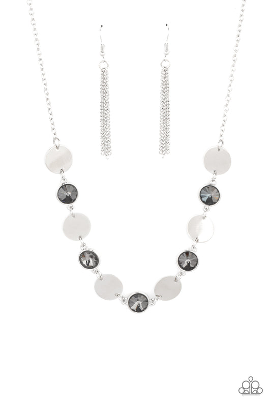 Paparazzi Accessories-Refined Reflections Silver Smoky Gem Necklace Set