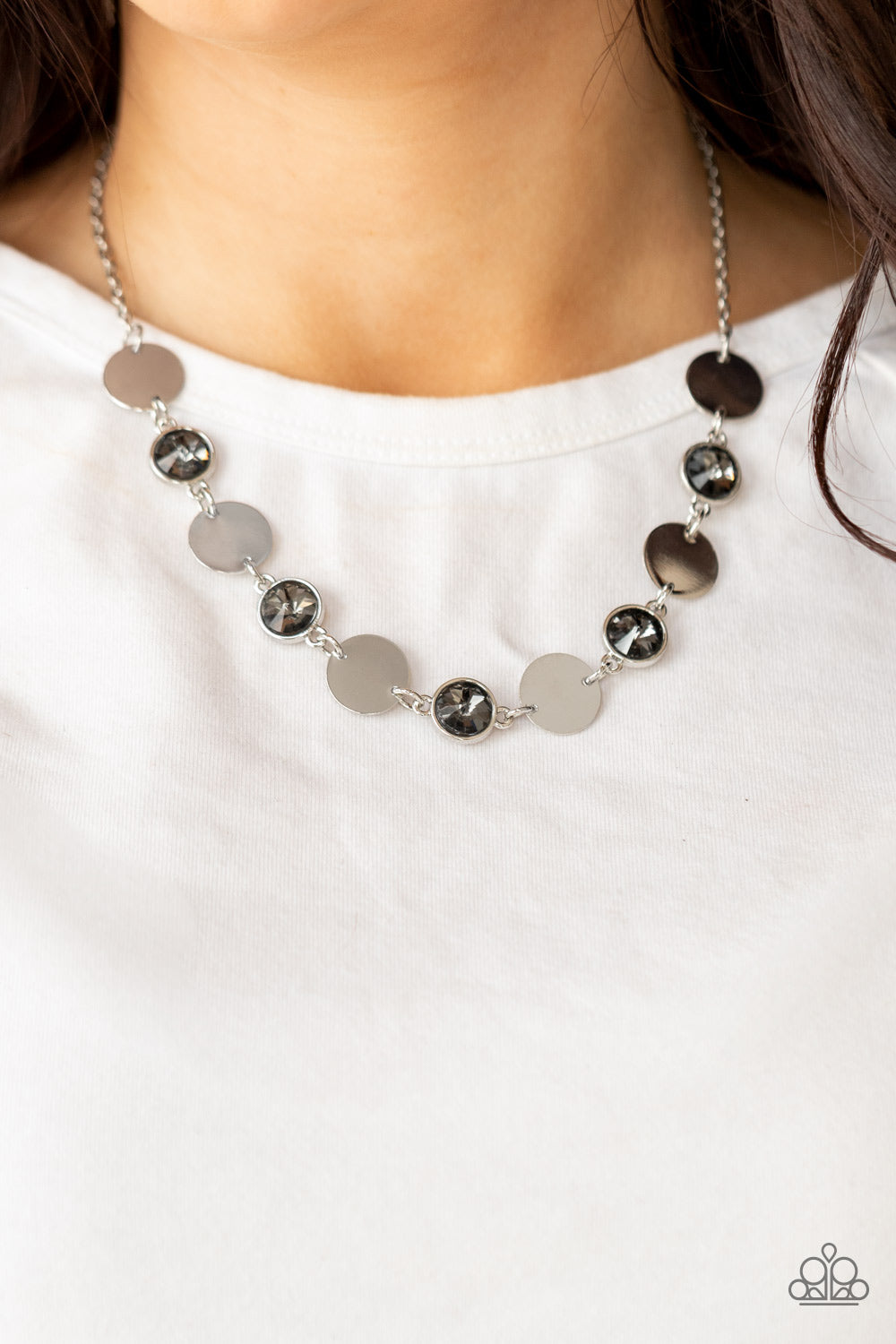 Paparazzi Accessories-Refined Reflections Silver Smoky Gem Necklace Set