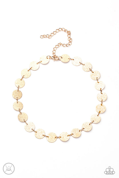 Paparazzi Accessories-Reflection Detection Gold Dainty Discs Necklace Set