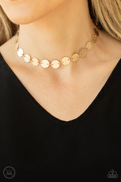 Paparazzi Accessories-Reflection Detection Gold Dainty Discs Necklace Set