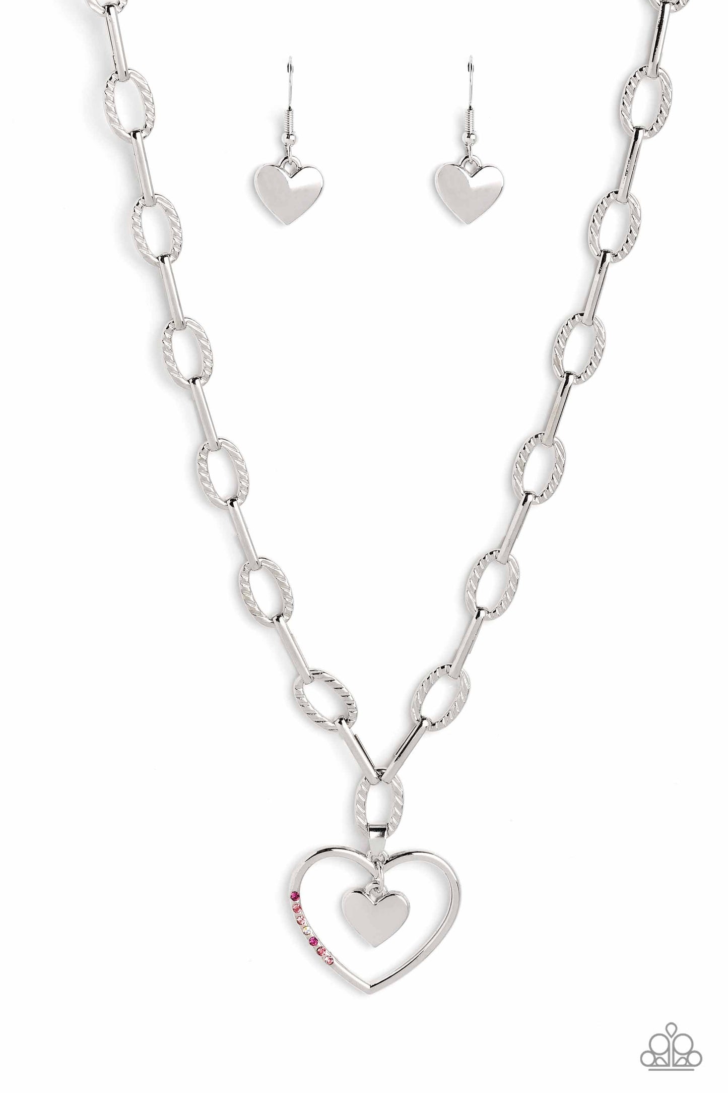 Paparazzi Accessories-Refulgent Romance Pink Rhinestone Heart Necklace Set