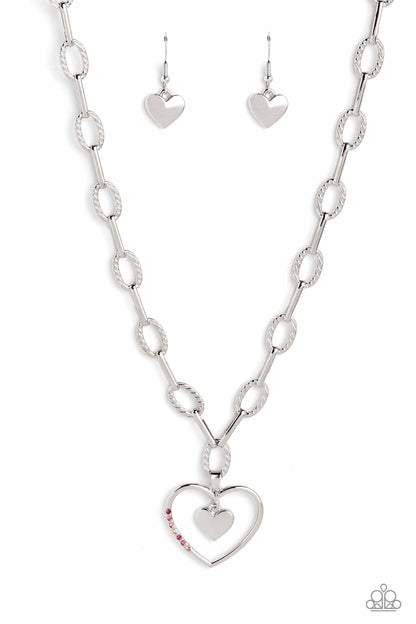 Paparazzi Accessories-Refulgent Romance Pink Rhinestone Heart Necklace Set