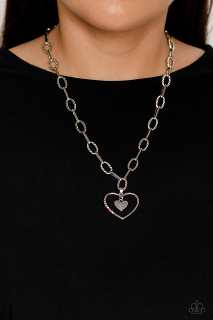 Paparazzi Accessories-Refulgent Romance Pink Rhinestone Heart Necklace Set